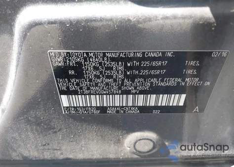 2016 Toyota Rav4 Le z USA, uszkodzony, nr VIN 2T3BFREV0GW457848